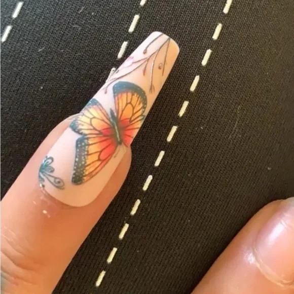 Butterfly Nail Art Floral Design coffin shape 24 pc Matte reusable Medium NWT - Picture 4 of 10